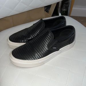 Leather ribbed vans slip on